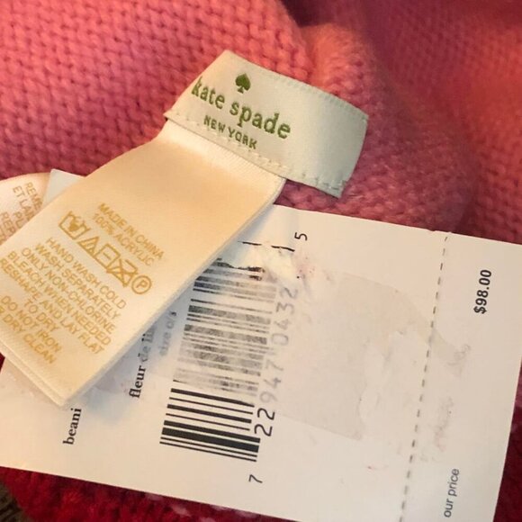 NWT KATE SPADE Color Block Pom-Pom Beanie Pink\\Red w Gold Metal Spade ♠️ Charm main image 5